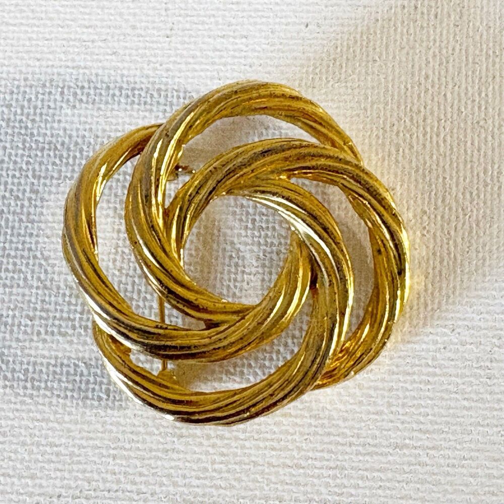 Vintage Gold Tone Swirl Flower Abstract Brooch Pin 1.5”